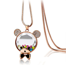 Austrian crystal cartoon cute teddy bear necklace Female long necklace jewelry