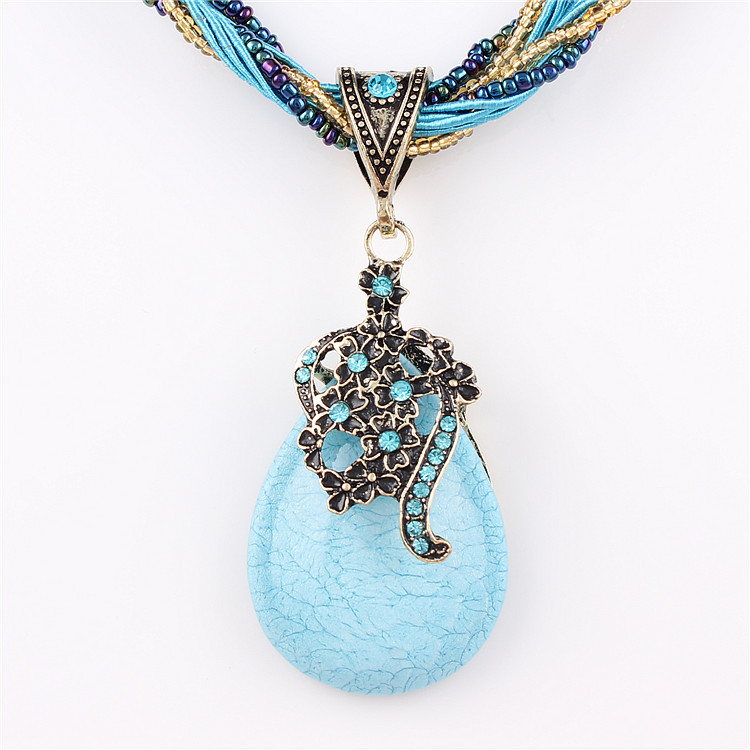 2015 New Jewelry Charming Crystal Tibetan Silver Rope Chain Geometric Oval Turquoise infinity pendant necklace jewelry