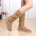 Woolen shoes women boots Mid Calf Buckle Strap Rubber shoes Flat with warm shoes Khaki Black