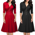 Women Dress 2016 Autumn Winter Party Dresses Slim V Neck Solid Half Sleeve Llong Dress Sexy