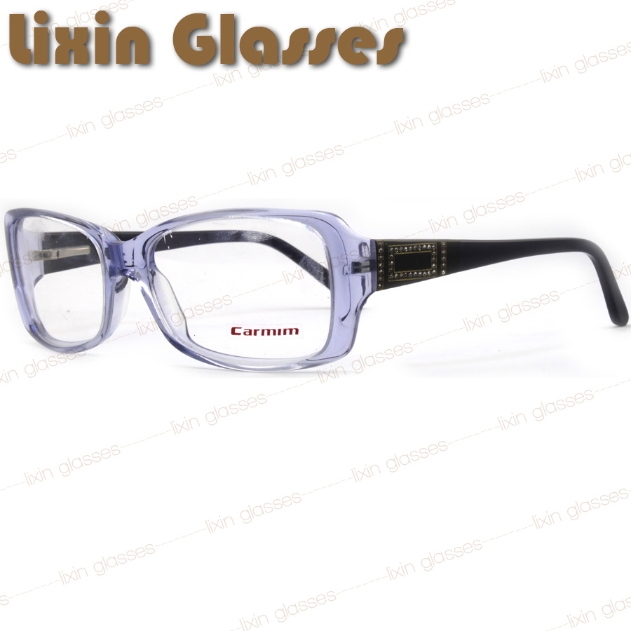Rhinestone Hand made acetate frame clear blue clean lens ...
