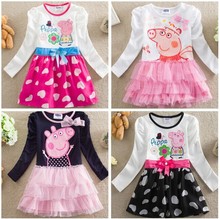 Hot Sale Retail Girls Dress Long Sleeve 100% Cotton Pepa Clothes For Baby Girl Princess Tutu Dress Brand Kids SMA STAR