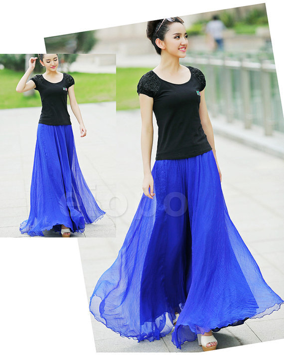 Royal Blue Long Skirt - Skirts