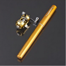 Golden Vara De Pesca Mini Aluminum Pocket Pen Fishing Rod Pole + Reel Sea Fishing Rods Tackle Tool hot sale