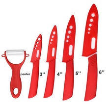 Chinese style kitchen knife cooking tools 3″+4″+5″+6″ inch+peeler ceramic knives set red ABS handle kitchen accessories