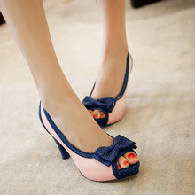 New 2015 Summer Style Sweet Bowknot Open Toe Air Dress Slip On High Heels Women Shoes Platform Pumps Woman Shoe Toe Size US 11