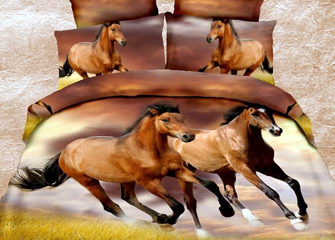 3D Brown horse bedding sets full queen size double bed in a bag sheets duvet cover bedspread bedsheets animal linen quilt 4pcs