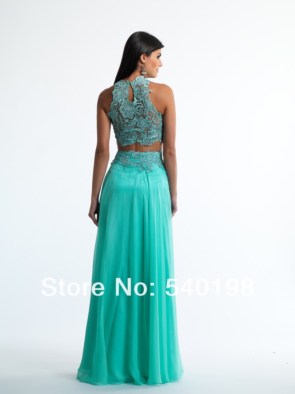 ... High-Neck Lace Top Long Two-Piece Prom Dresses Evening Gown under 100