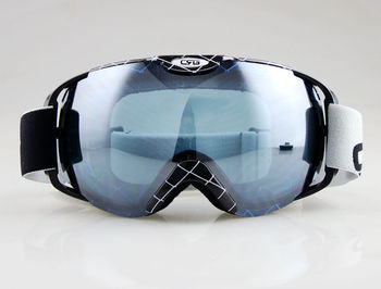 Черный и лозы полосы каркас лыжная сноуборде очки ANTI-FOG двойной серый синий объектива