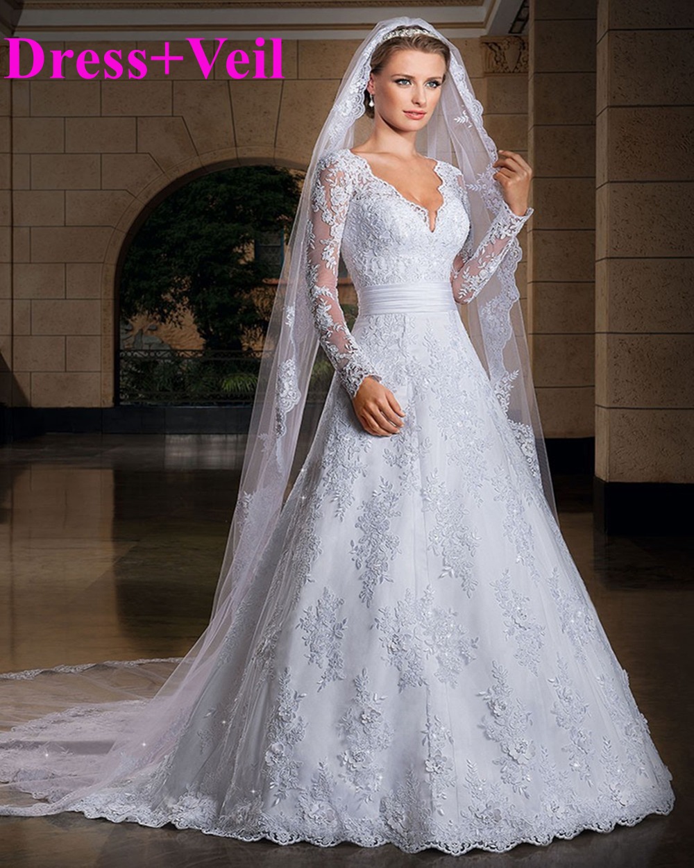 2016 Sexy Long Sleeve Lace Wedding Dresses Wedding Custom Made Bridal Gown Vestido de noiva with