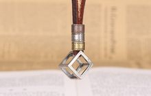 summer style necklaces pendants fine jewelry Cool Punk jewelry Cube Design Pendant Genuine Leather Necklace