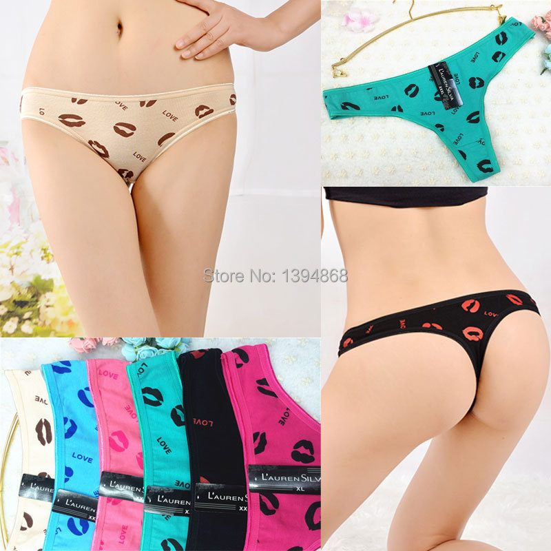 2015 Lip print Cotton Women s Sexy Thongs G string Underwear Panties Briefs For Ladies T