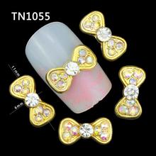 10Pcs/Pack Bow Tie AB Color Rhinestone DIY 3D Nail Art Decorations For 2515 New Glitters Gold Alloy Nail Tools TN1055