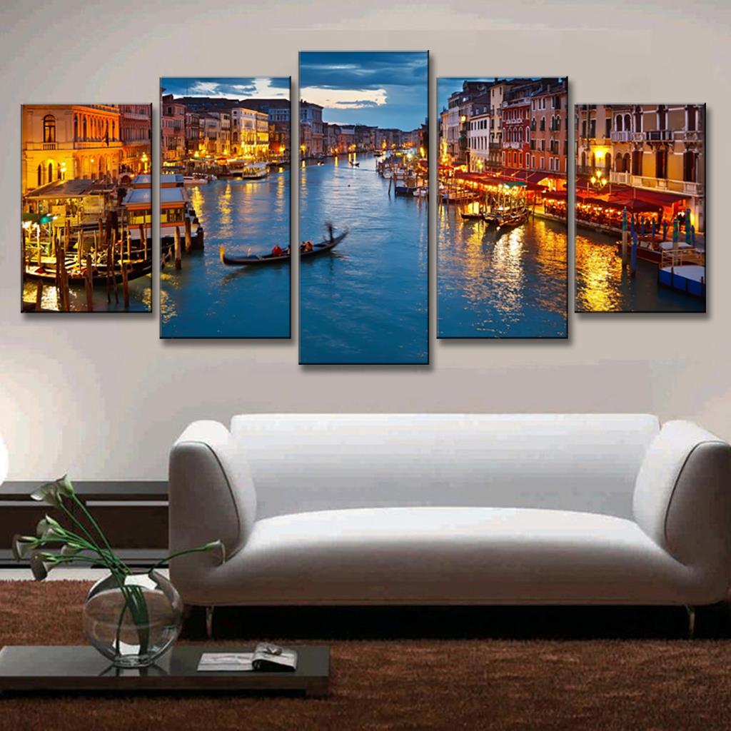 5 Pcs/set Landscape Venice City Canvas Paintings Print On Canvas Classic Buildings Scenery Wall Art for Living Room