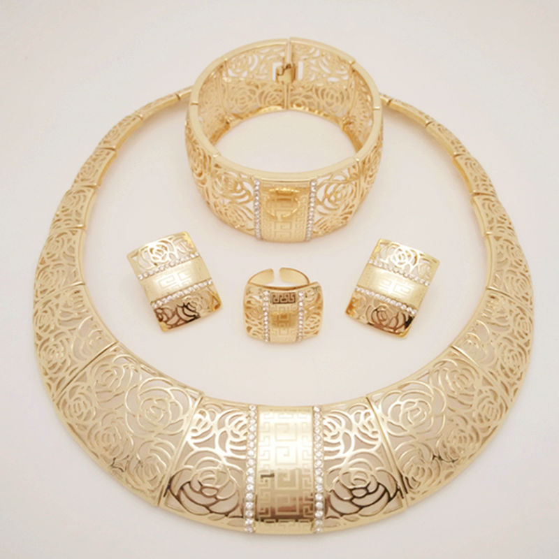2016 Hot Sale Nigerian Wedding African Beads Jewelry Fashion Women Dubai Gold Plated Jewelry Set ...