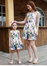 Matching Mother Daughter Clothes Fashion Family Outfits Mom Girl Dress Mommy Me Summer Fashion Floral Print Sleeveless Dresses