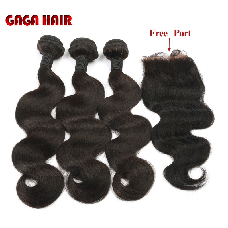 Brazilian Virgin Hair Weft Body Wave 3pcs Human Hair Weave Bundles with 1pcs Lace Closure GaGa Hair Products Hair Extensions (38)