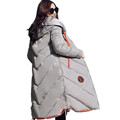 2016 Women Winter Coat Long sleeve Splice Hooded Long Jacket Thick Warm Cotton Down jacket Large