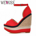 WETKISS Sexy Open toe Weave Patch Color Wedges Gladiator Sandals Women High Heels Platform Sandals Summer