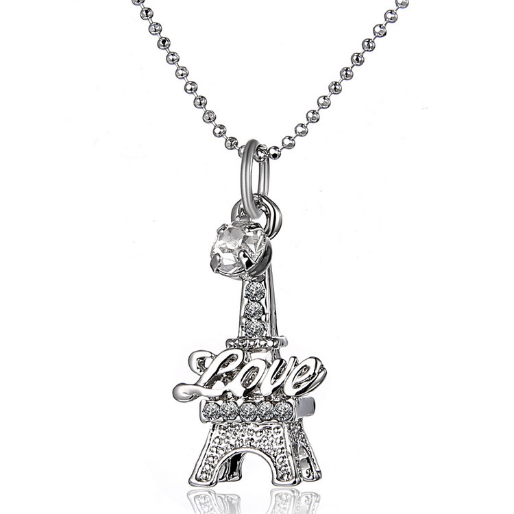 Brand Fashion Paris Eiffel Tower Pendant Crystal rhinestone necklace short bead necklace New Women Jewelry Gifts