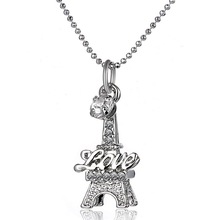 Brand Fashion Paris Eiffel Tower Pendant Crystal rhinestone necklace short bead necklace New Women Jewelry Gifts Drop Free ship