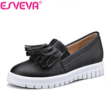 ESVEVA Hot Sale Tassel Platform Round Toe Women Pumps Solid Pu Slip On Autumn/Spring Girls Party Shoes Size 34-43 Black