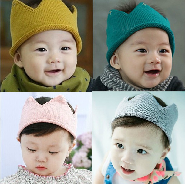 2015 new princess crown shap knit baby hats fashion decoration kids caps cute costume girl boys hats winter babies hats