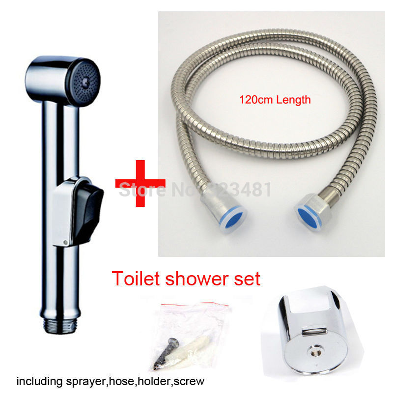 Chrome plated ABS Bidet Toilet Shower Set including shattaf sprayer stainless steel shower hose holder free shipping