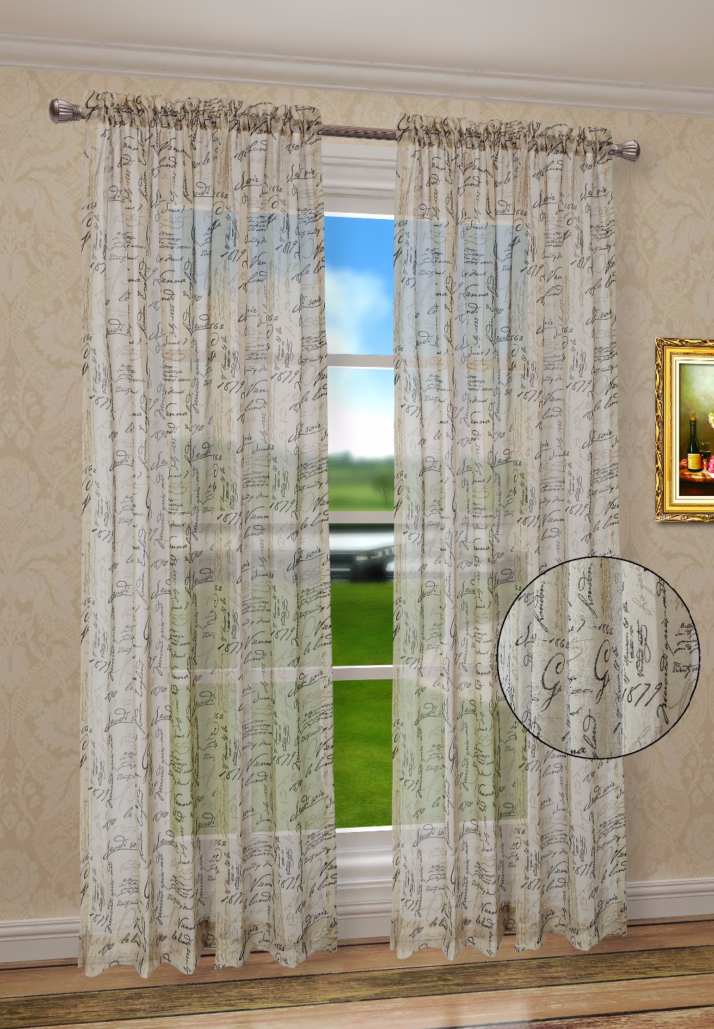 Euphoria French Script Faux Linen Sheer Window Valance Curtain