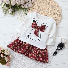 Free Shipping 2016 New Children Dresses Long Sleeve Spring Autumn Patchwork Floral Baby Girls Dress Kid Princess Party Clothes