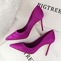 New Women Pumps Classic High Heels Shoes Fashion Suede Flock Purple Sexy Slim Pointed OL Office