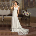 Simple Cheap Beach Wedding Dress Lace Chiffon A Line Bridal Dresses Cap Sleeve Corset Back Plus