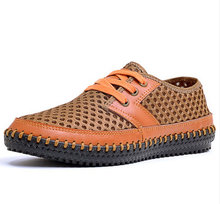 2015 new men s Fashion breathable mesh shoes Casual sneakers Handmade genuine leather shoes sh 5588