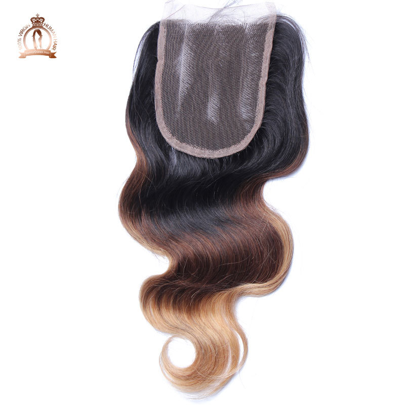 Фотография 6A Peruvian Virgin Hair Ombre Lace Closure Body Wave Free Style Lace Closure Bleached Knots #1/b/4/27 Free Shipping French Lace
