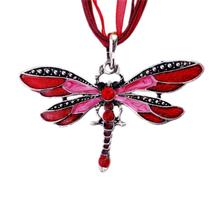 Fashion women Antique Dragonfly Crystal Pendant Necklace Chain Jewelry