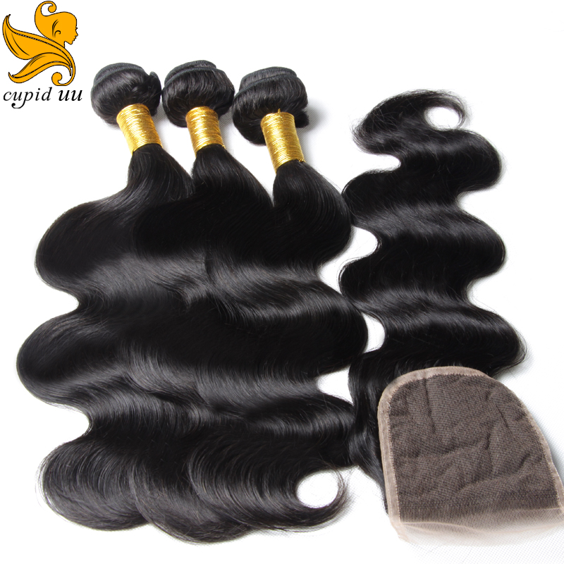 Unprocessed Brazilian Virgin Hair With Closure 4Pcs Lot Hair Bundles With Lace Closures Brazilian Body Wave