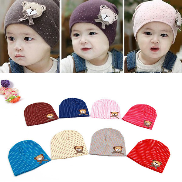 2014 HOT Candy Color Bear Hat Baby Children Infant Boys Girls Cotton Beanie Cap One Size