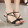 Fashion Women Sandals T buckle Strap Platform High Heeled Crystal Rhinestone Fringe Rivet Woman Shoes