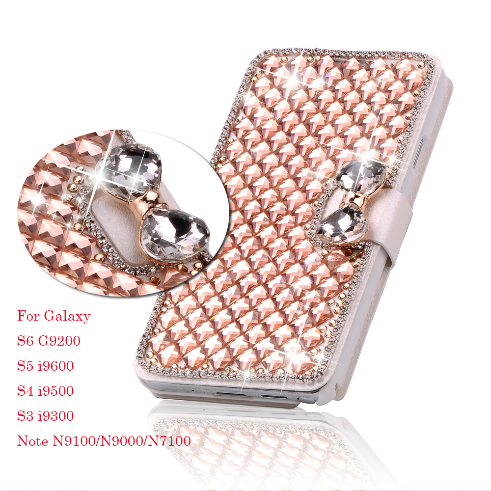 Luxury Bling Crystal Diamond Leather Flip Bag Cover For Samsung Galaxy S6 Edge Plus S5 4