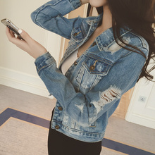 Fashion Spring Ripped Denim Jacket for Women Slim Woman Jeans Jacket With Hole chaquetas mujer