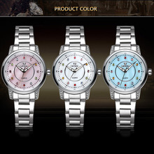 Marca SKONE mujeres Rhinestone colorido esfera plata relojes relojes movimiento de cuarzo de moda ver Relogio del Feminino