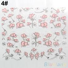 3D Nail Stickers Embossed Pink Flowers Design Nail Art Decal Tips Stickers Sheet Manicure 1ORG 2OA7