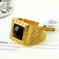 1pcs Fashion black square rhinestone gems stones fashion hip hop Gold Rap Rings Men Jewelry