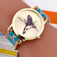 Hot selling Fashion National Weave DIY Birds Pattern Women Quartz Wristwatches Dress Watches Gold Plated Bracelets
