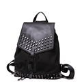 Fashion New Waterproof Nylon Backpack Punk Style Rivet Women Trendy Casual Bag Solid Color Drawstring Belt