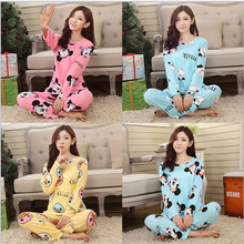 2015 new womens pajamas sweet cotton Animal Cartoon little cat Winter Pajamas Woman Indoor Clothing Home Suit Sleepwear Pyjamas