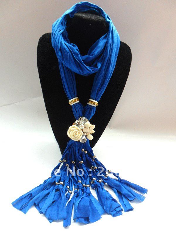 Fashion jewelry scarves flowers pendant scarf pure color lady scarf ...