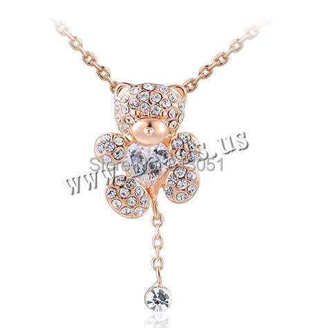 Free shipping!!!Zinc Alloy Jewelry Necklace,for Jewelry, with Crystal, with 2lnch extender chain, Bear, real rose gold plated