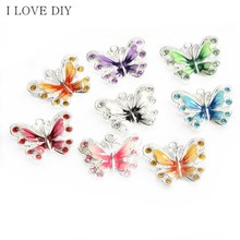 5pcs/lot Multicoloured Enamel Butterfly Pendulum Pendent Charms for Jewelry Making Necklace 21.5mm