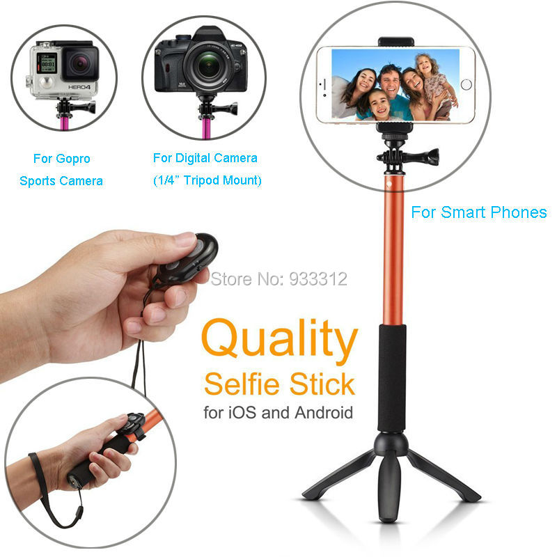 Bluetooth Selfie Stick GoPro Monopod with Tripod Stand for iPhone and Android (Orange) (7)